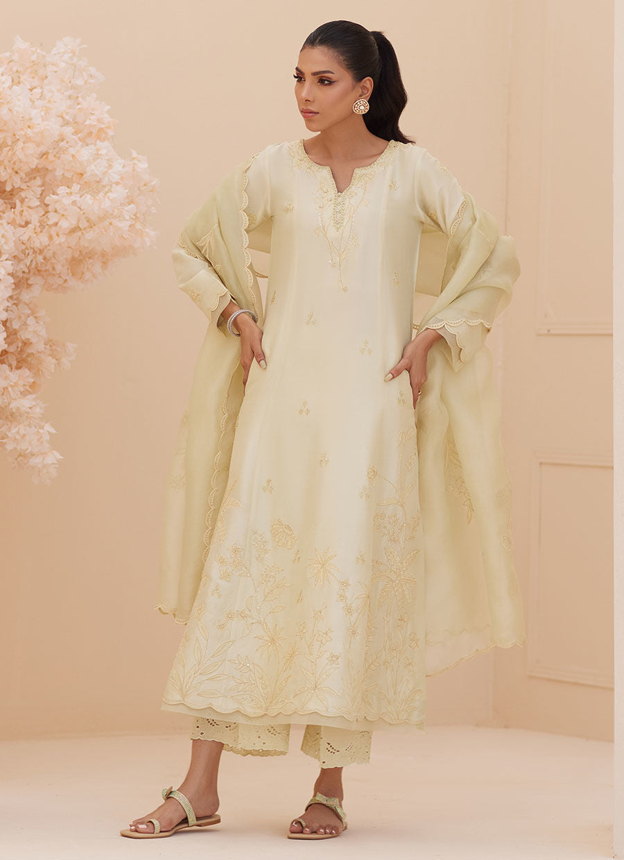 CREMA EMBROIDERED RAW SILK SHIRT AND DUPATTA | PRET | FARAH TALIB AZIZ