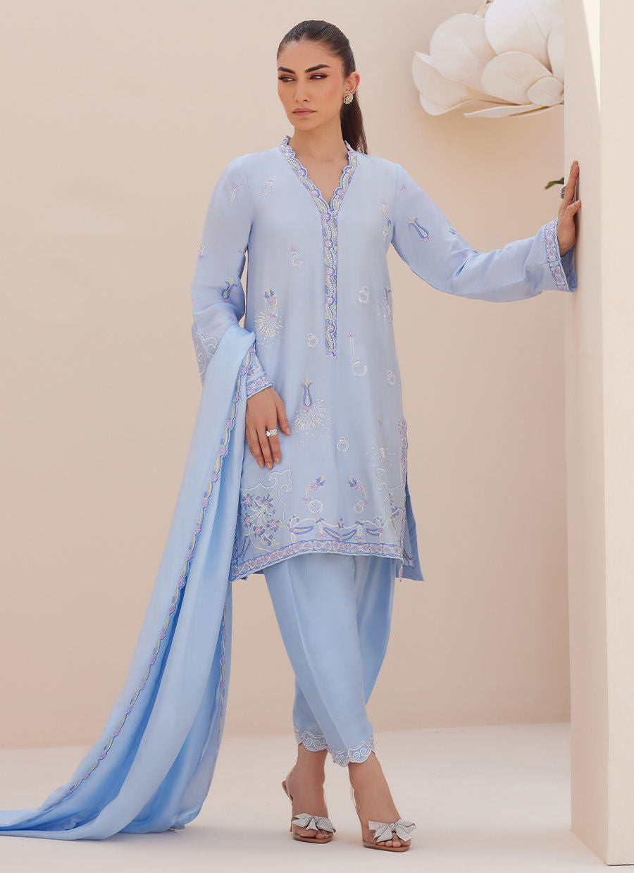 BETTIE CORNFLOWER BLUE SHIRT AND DUPATTA | PRET | FARAH TALIB AZIZ