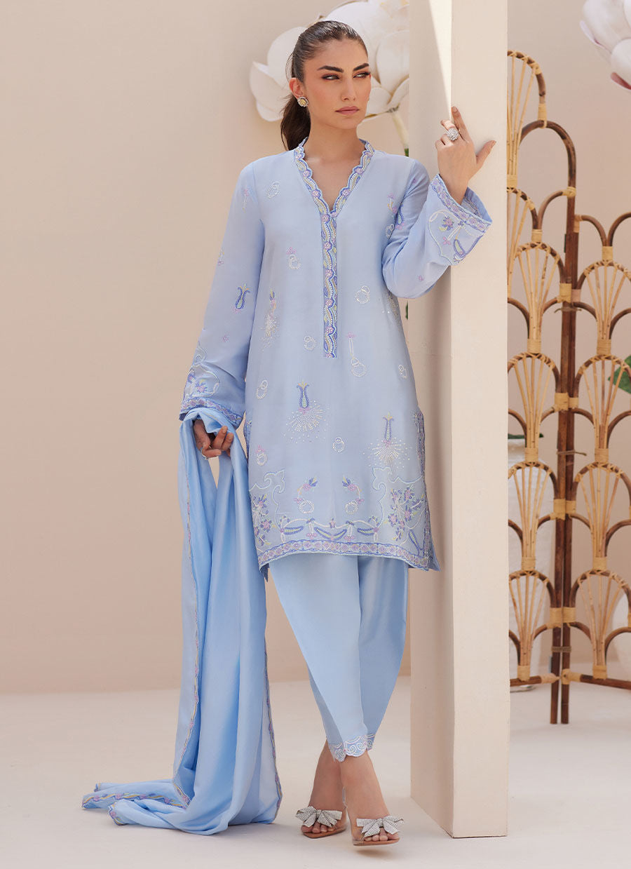 BETTIE CORNFLOWER BLUE SHIRT AND DUPATTA | PRET | FARAH TALIB AZIZ