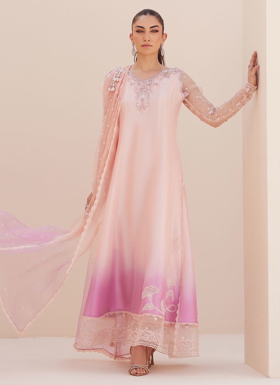 DEEDEE PINK OMBRE PANELED SHIRT AND DUPATTA | PRET | FARAH TALIB AZIZ