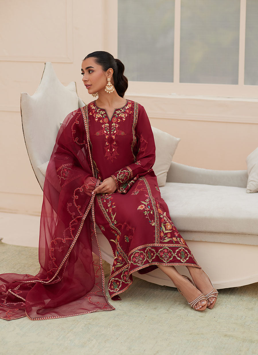 MARSALA SILK SHIRT AND DUPATTA | PRET | FARAH TALIB AZIZ