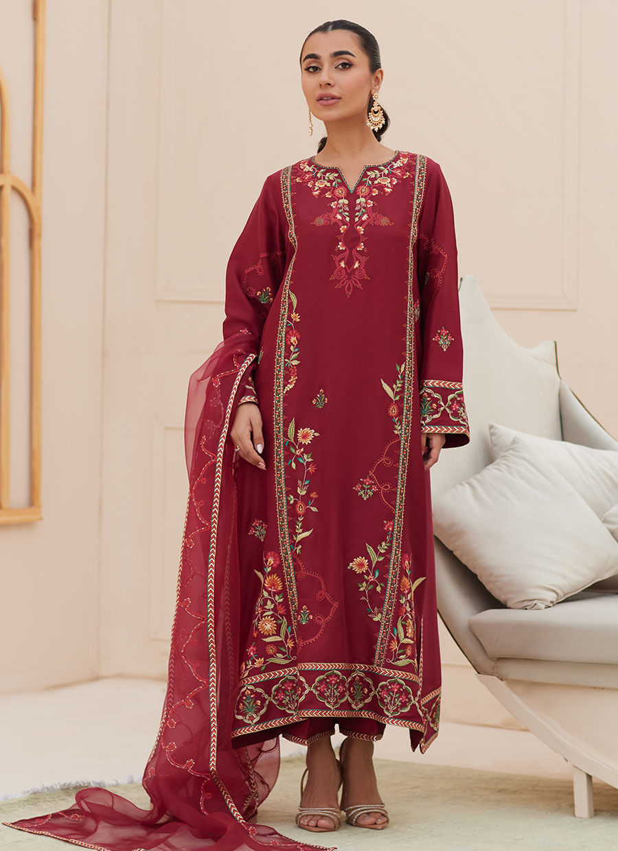 MARSALA SILK SHIRT AND DUPATTA | PRET | FARAH TALIB AZIZ