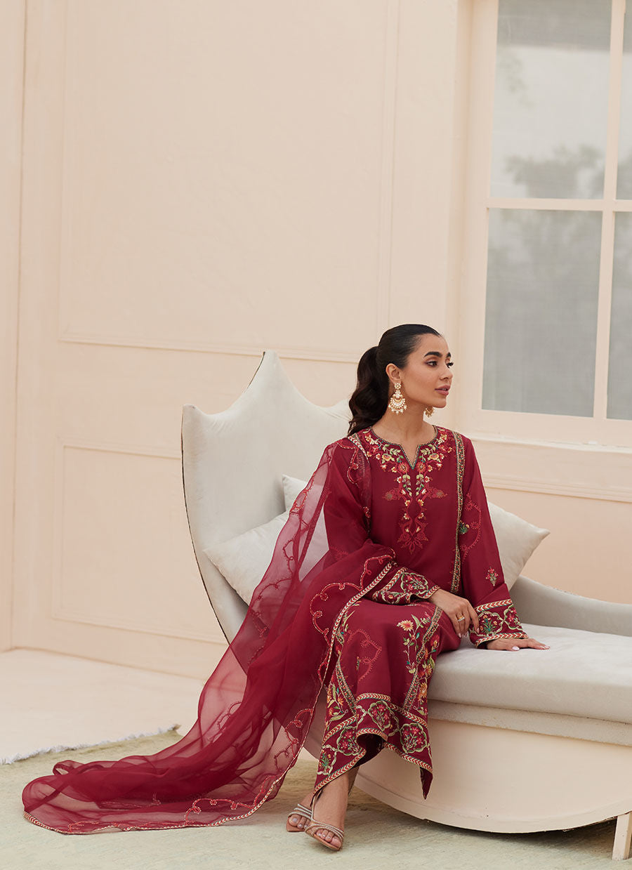 MARSALA SILK SHIRT AND DUPATTA | PRET | FARAH TALIB AZIZ