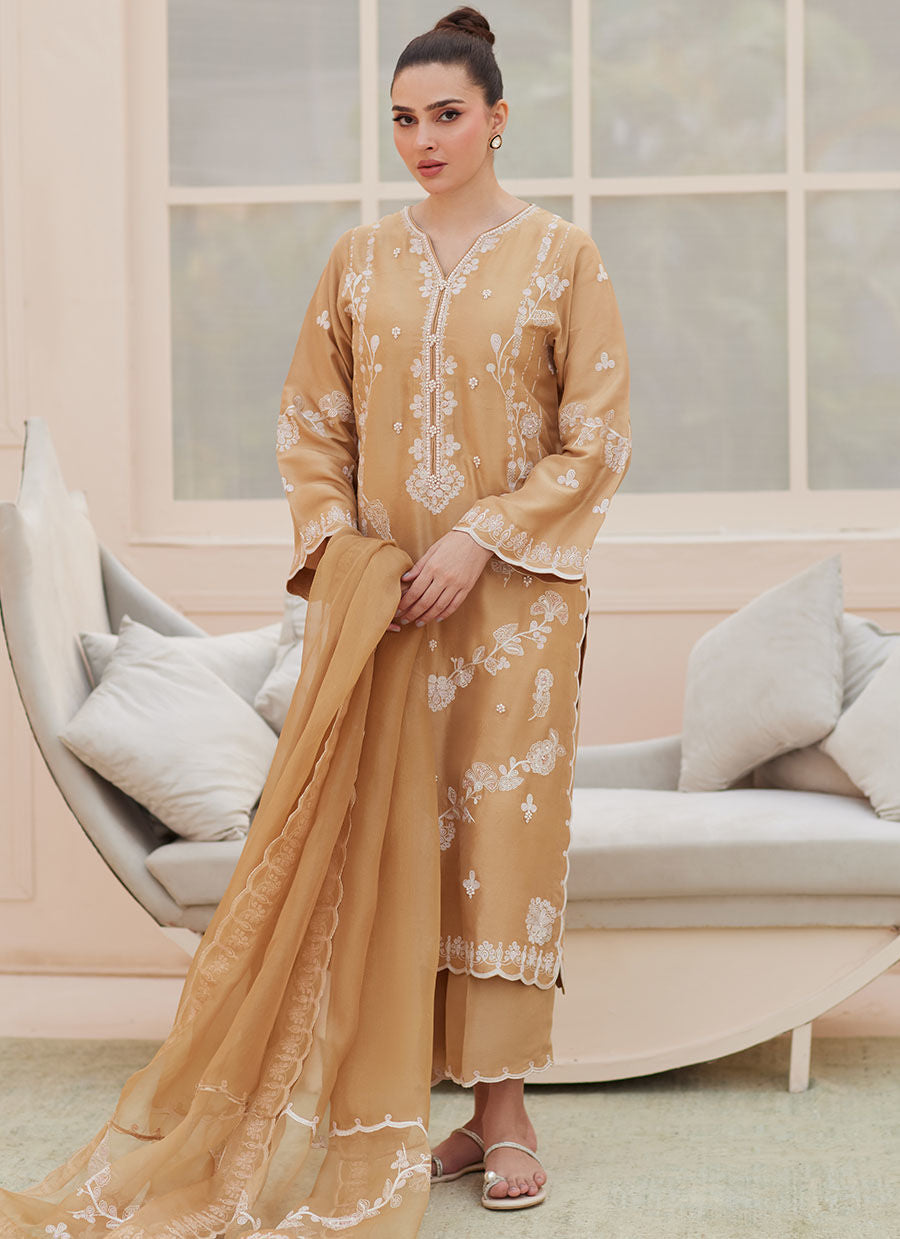 BEA TAUPE SILK SHIRT AND DUPATTA | PRET | FARAH TALIB AZIZ