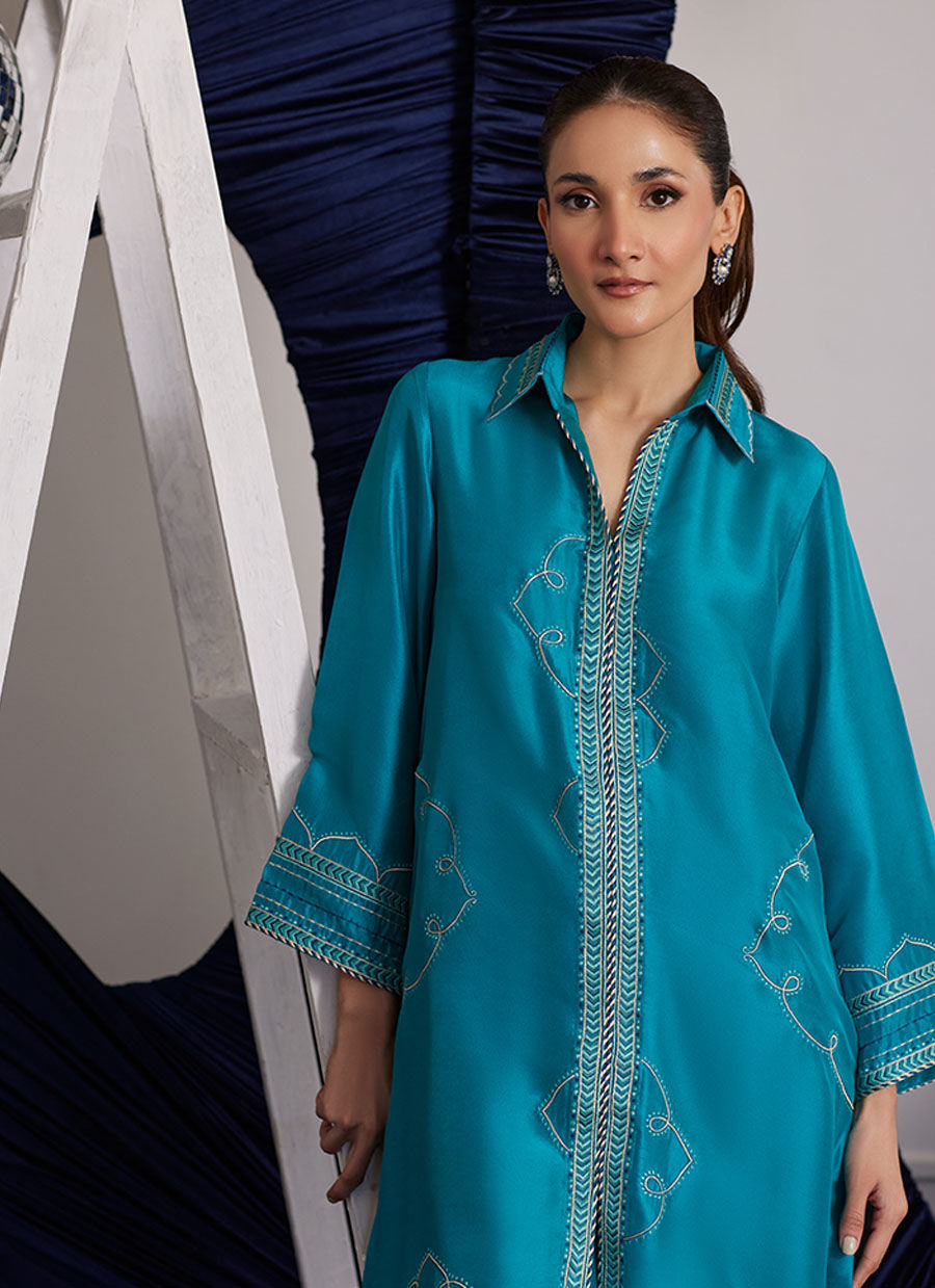 CLEMMIE AQUA SHIRT | PRET | FARAH TALIB AZIZ