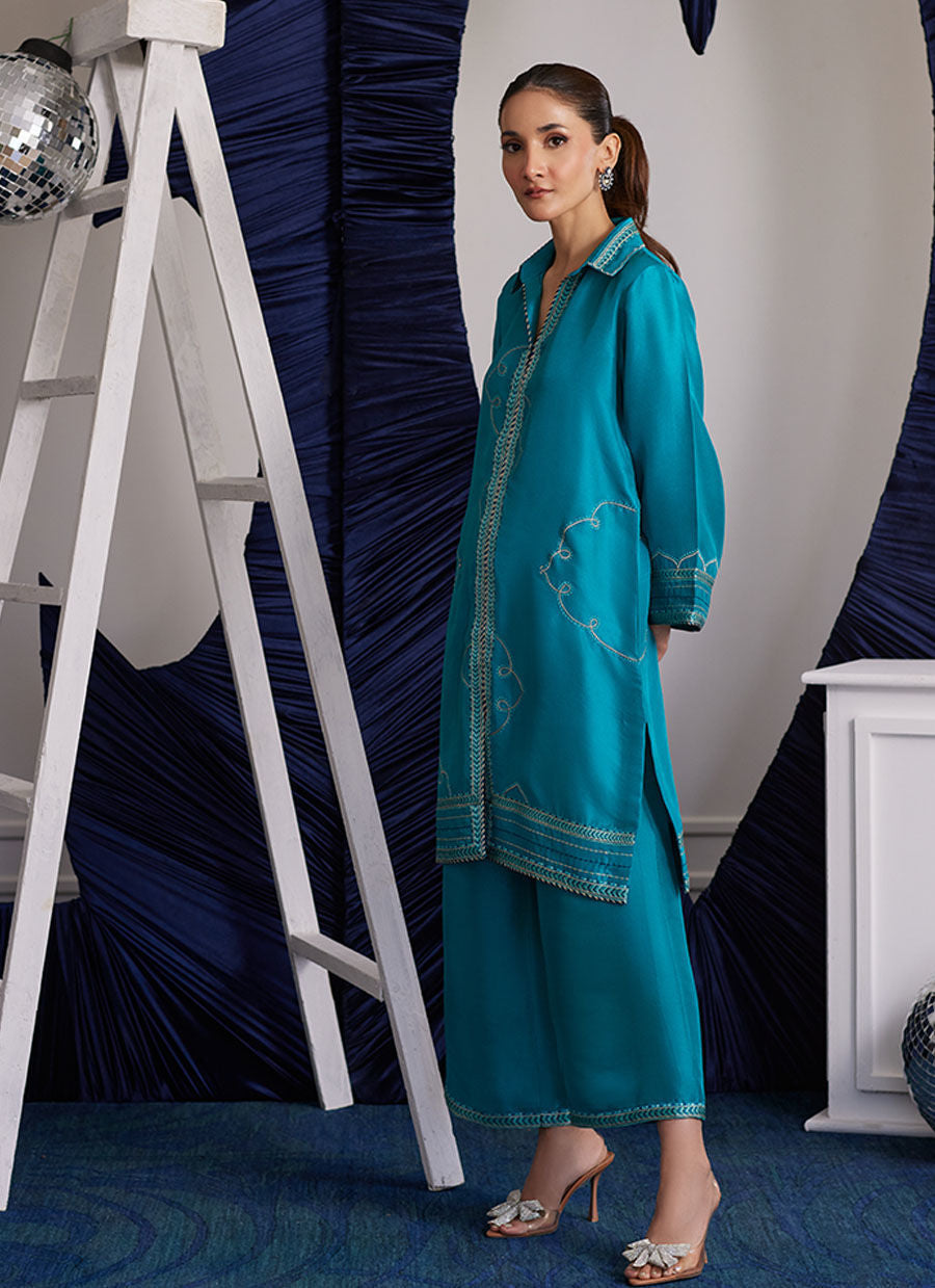 CLEMMIE AQUA SHIRT | PRET | FARAH TALIB AZIZ