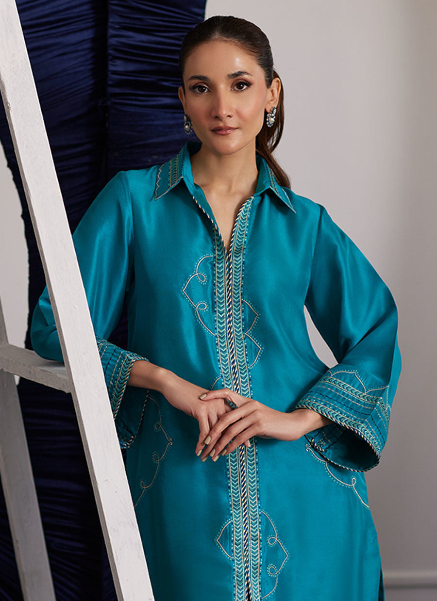 CLEMMIE AQUA SHIRT | PRET | FARAH TALIB AZIZ