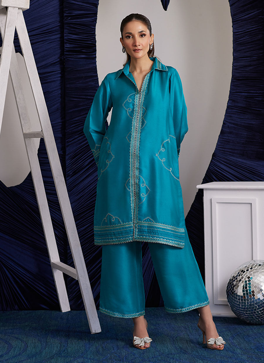 CLEMMIE AQUA SHIRT | PRET | FARAH TALIB AZIZ