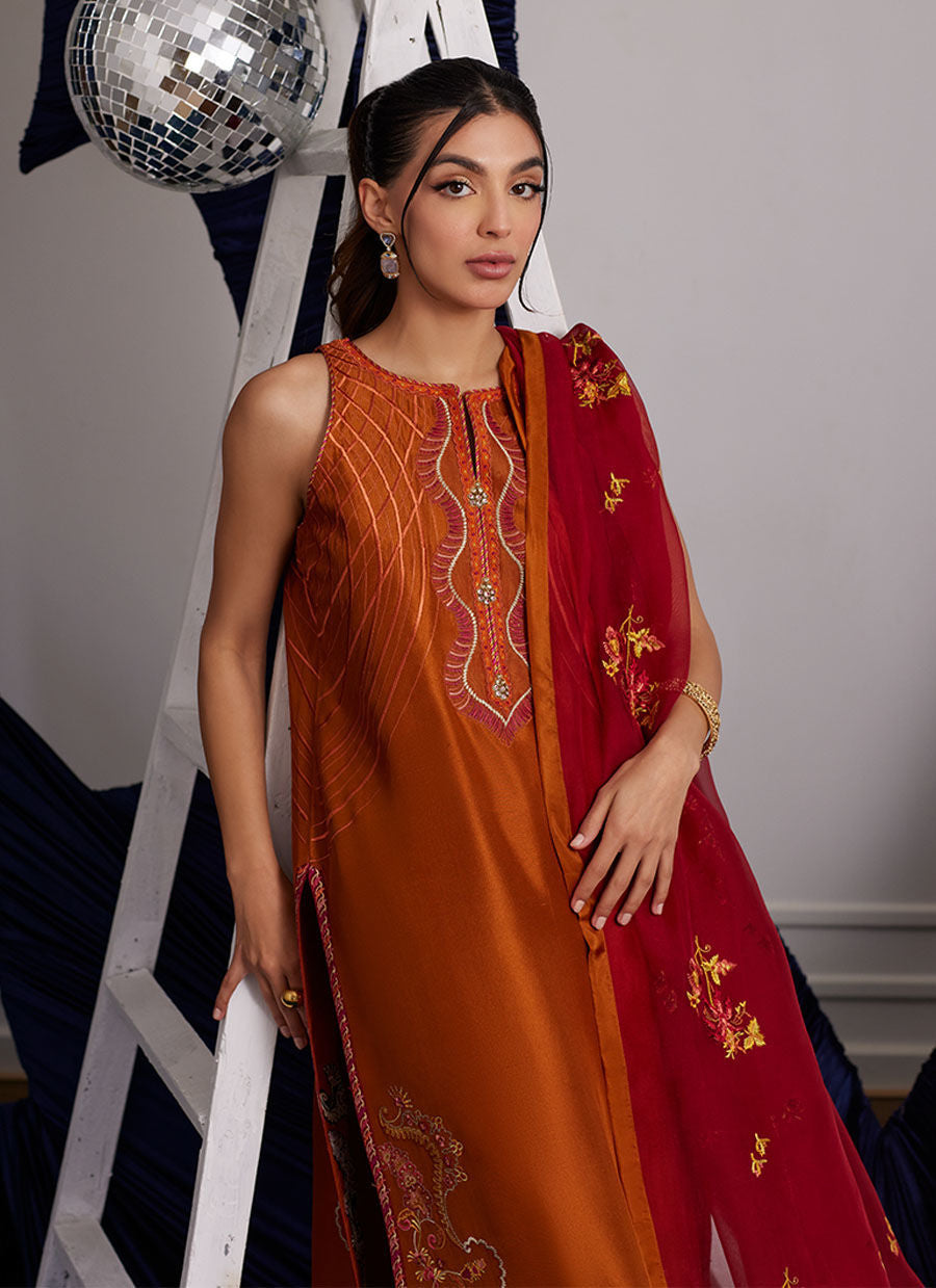 ZADIE BURNT ORANGE SHIRT AND DUPATTA | PRET | FARAH TALIB AZIZ