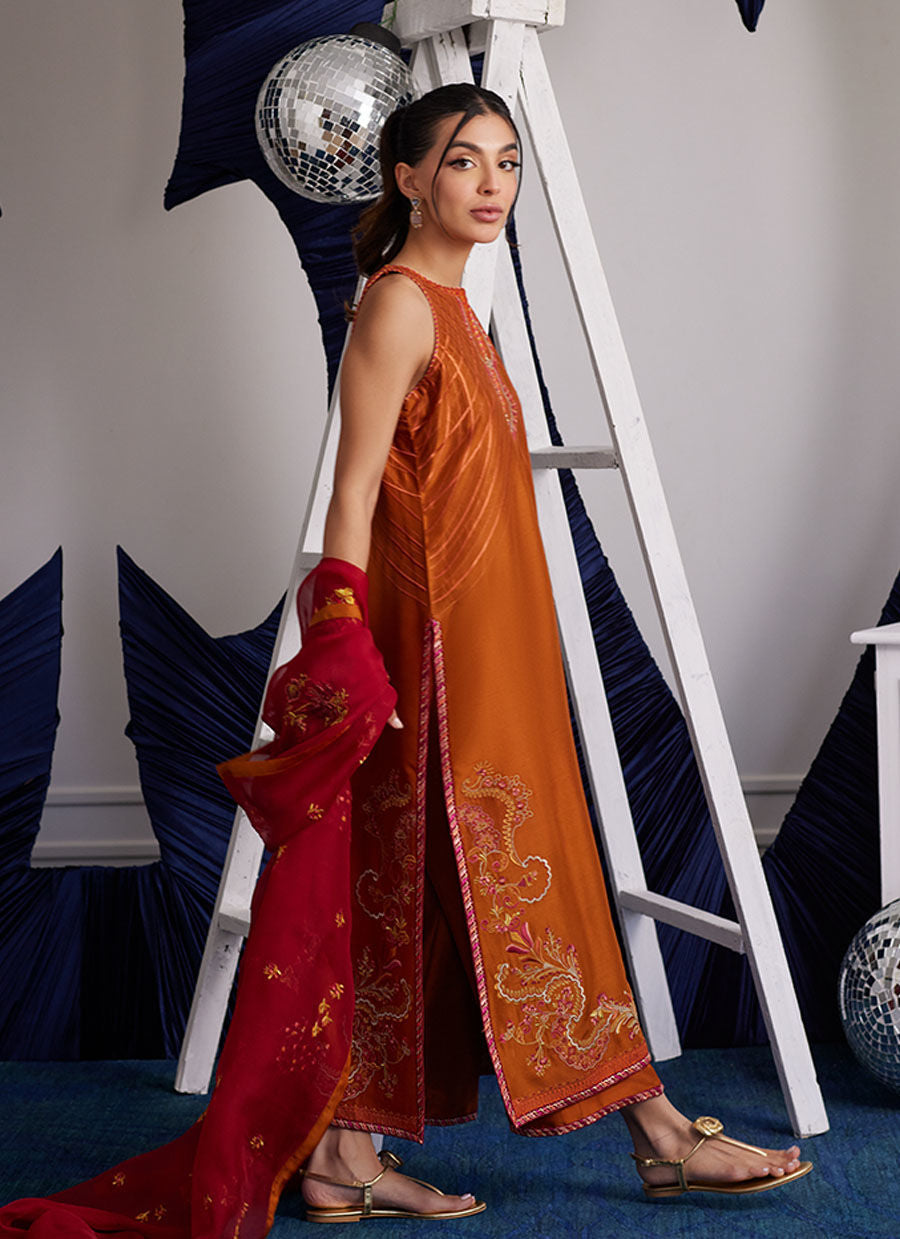 ZADIE BURNT ORANGE SHIRT AND DUPATTA | PRET | FARAH TALIB AZIZ