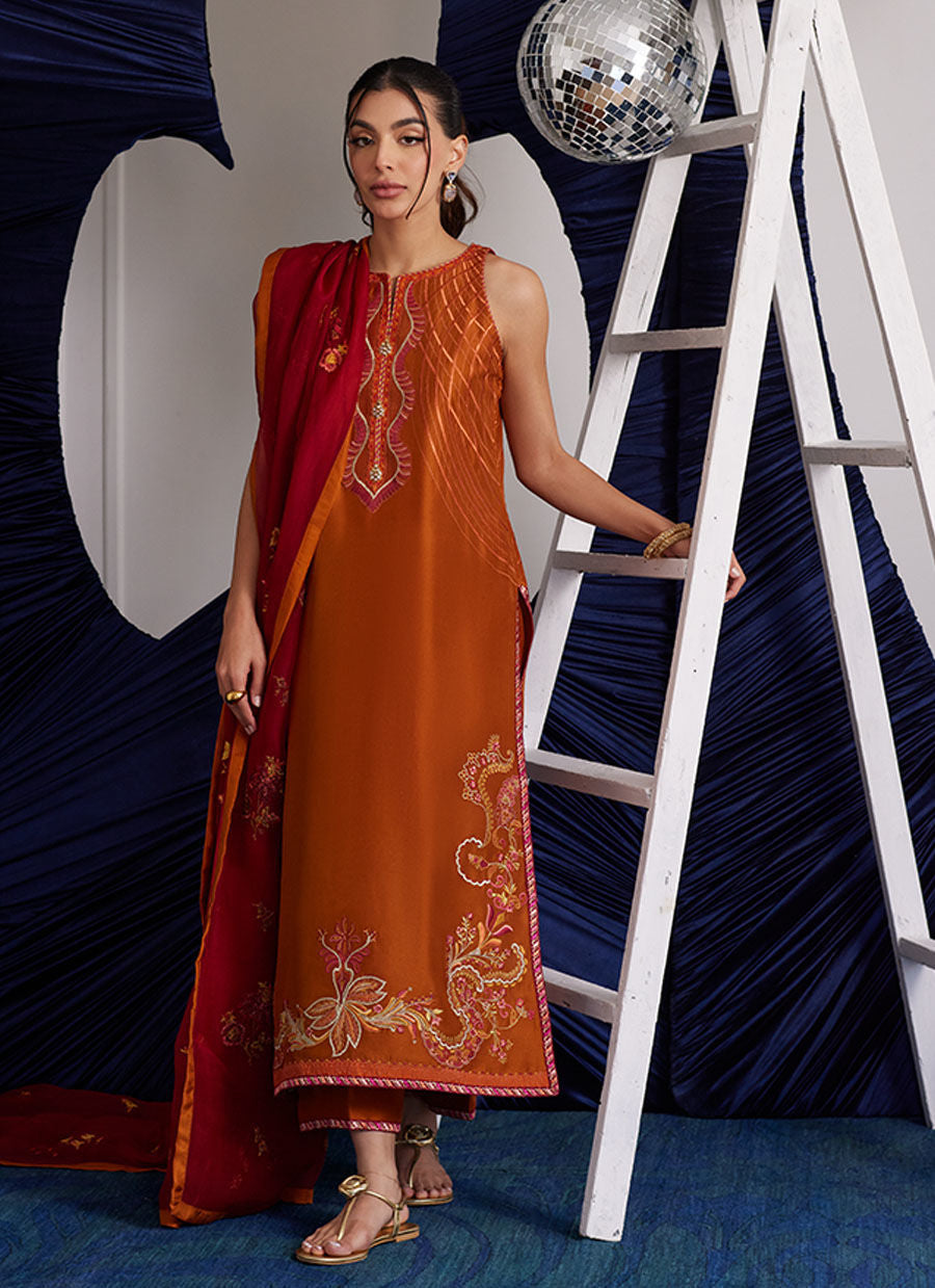 ZADIE BURNT ORANGE SHIRT AND DUPATTA | PRET | FARAH TALIB AZIZ