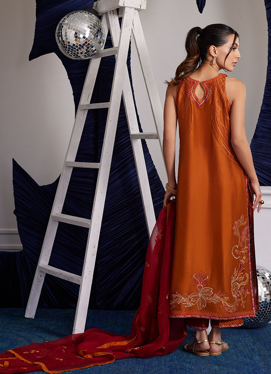 ZADIE BURNT ORANGE SHIRT AND DUPATTA | PRET | FARAH TALIB AZIZ