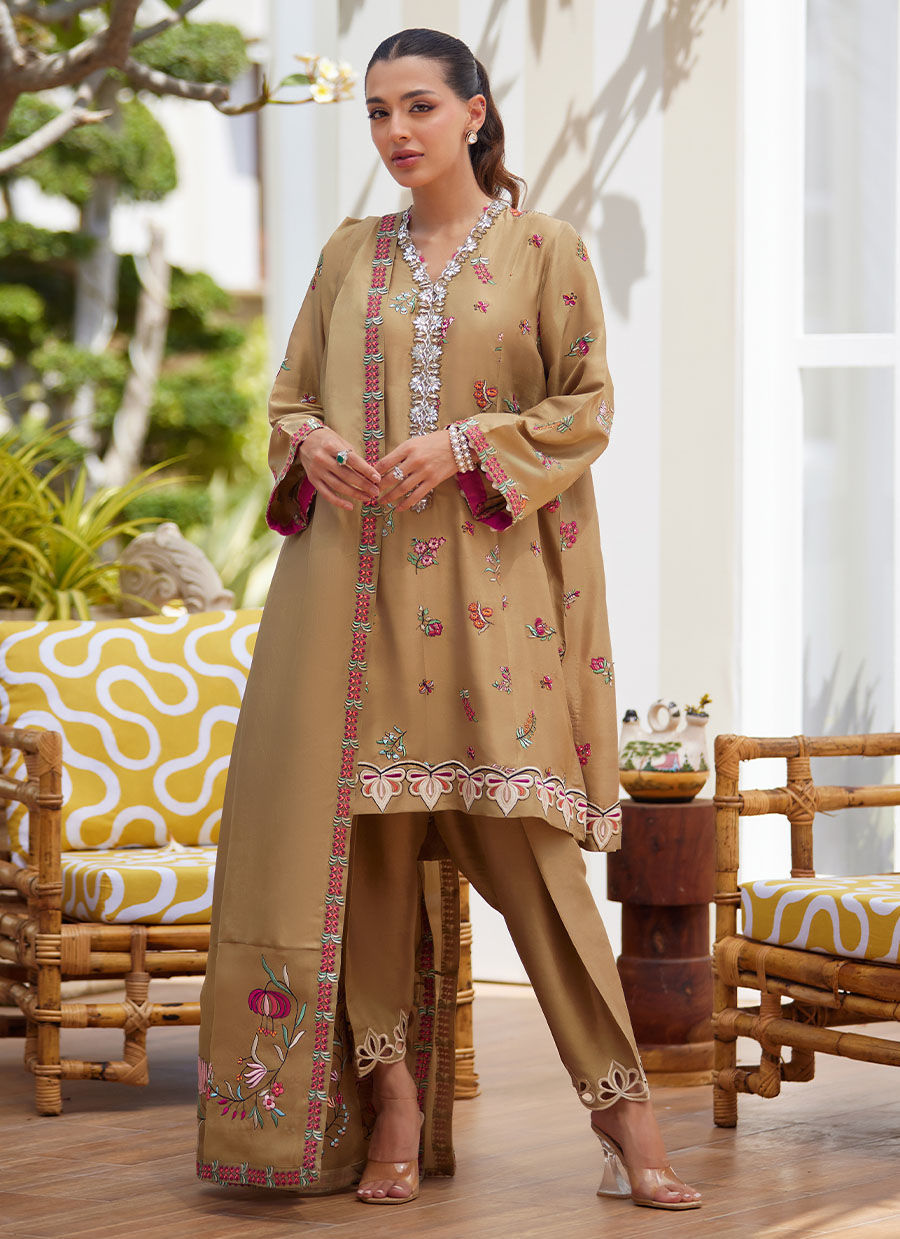 LIRA BEIGE SHIRT AND DUPATTA | Farah Talib Aziz 2025