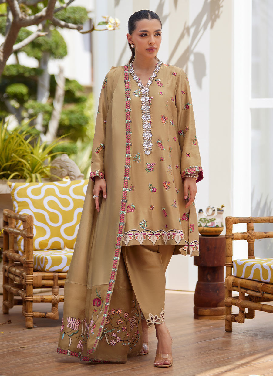 LIRA BEIGE SHIRT AND DUPATTA | Farah Talib Aziz 2025