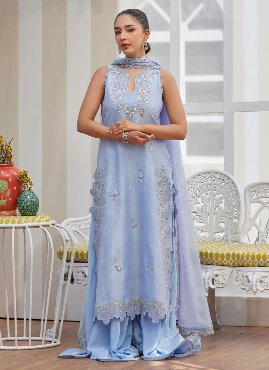 ZILA PERIWINKLE SHIRT AND DUPATTA | Farah Talib Aziz 2025