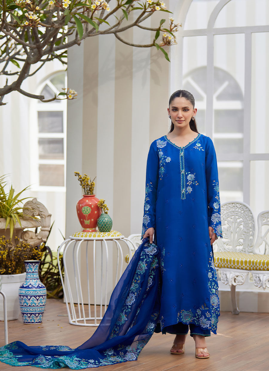 TAVIA COBALT SHIRT AND DUPATTA | Farah Talib Aziz 2025