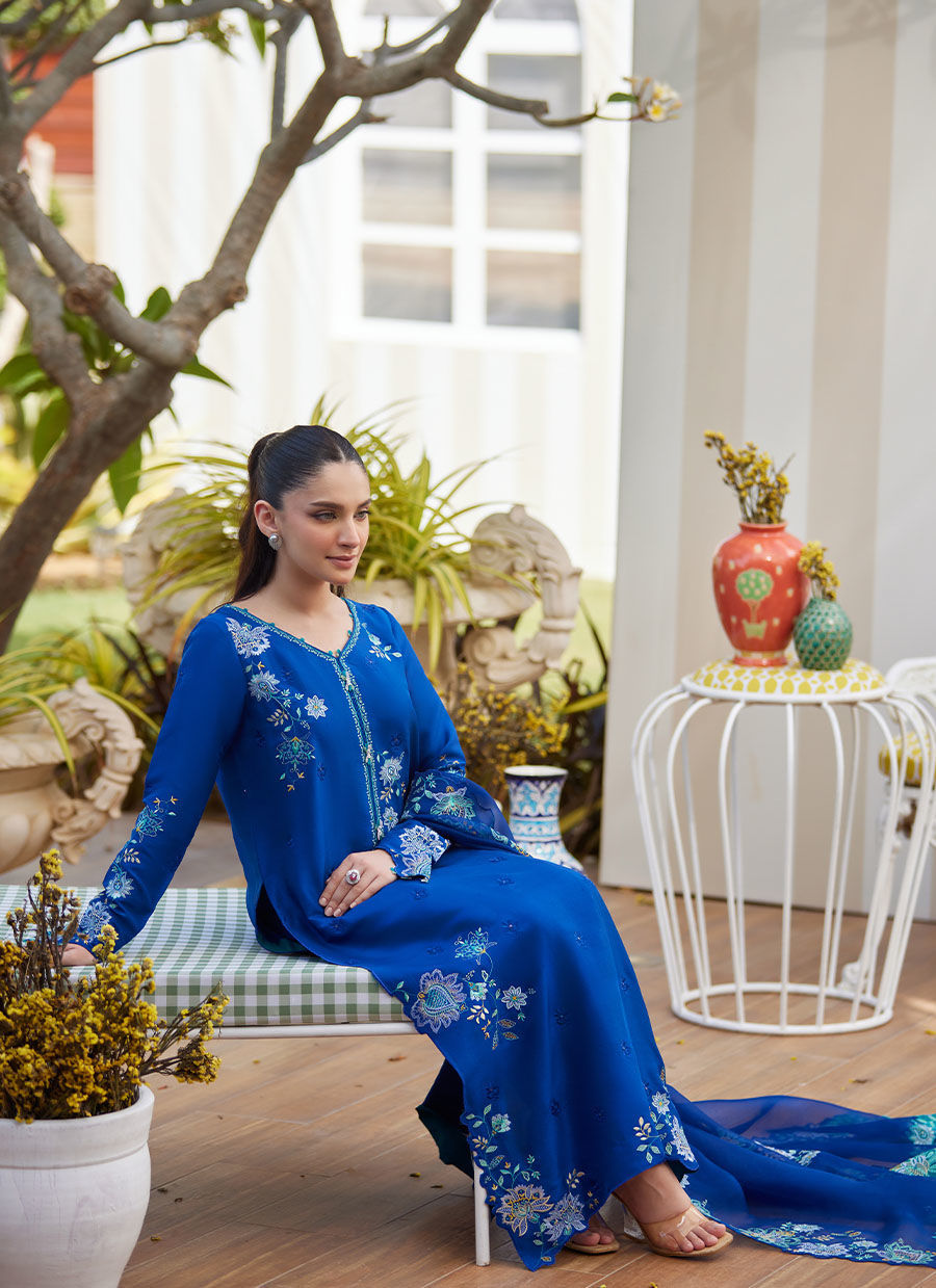 TAVIA COBALT SHIRT AND DUPATTA | Farah Talib Aziz 2025