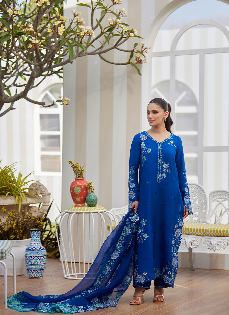 TAVIA COBALT SHIRT AND DUPATTA | Farah Talib Aziz 2025