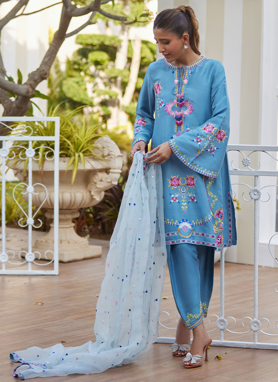 NYSSA BLUE SHIRT AND DUPATTA | Farah Talib Aziz 2025