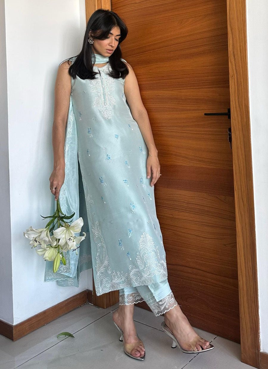 CARLA POWDER BLUE SHIRT AND DUPATTA | PRET | FARAH TALIB AZIZ