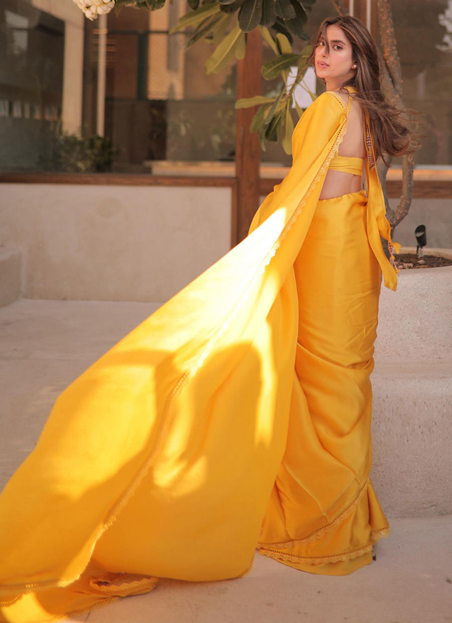 SABOOR ALY IN CANARY YELLOW SAREE | PRET | FARAH TALIB AZIZ