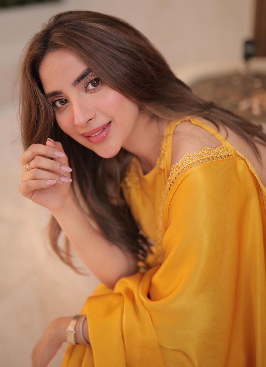 SABOOR ALY IN CANARY YELLOW SAREE | PRET | FARAH TALIB AZIZ