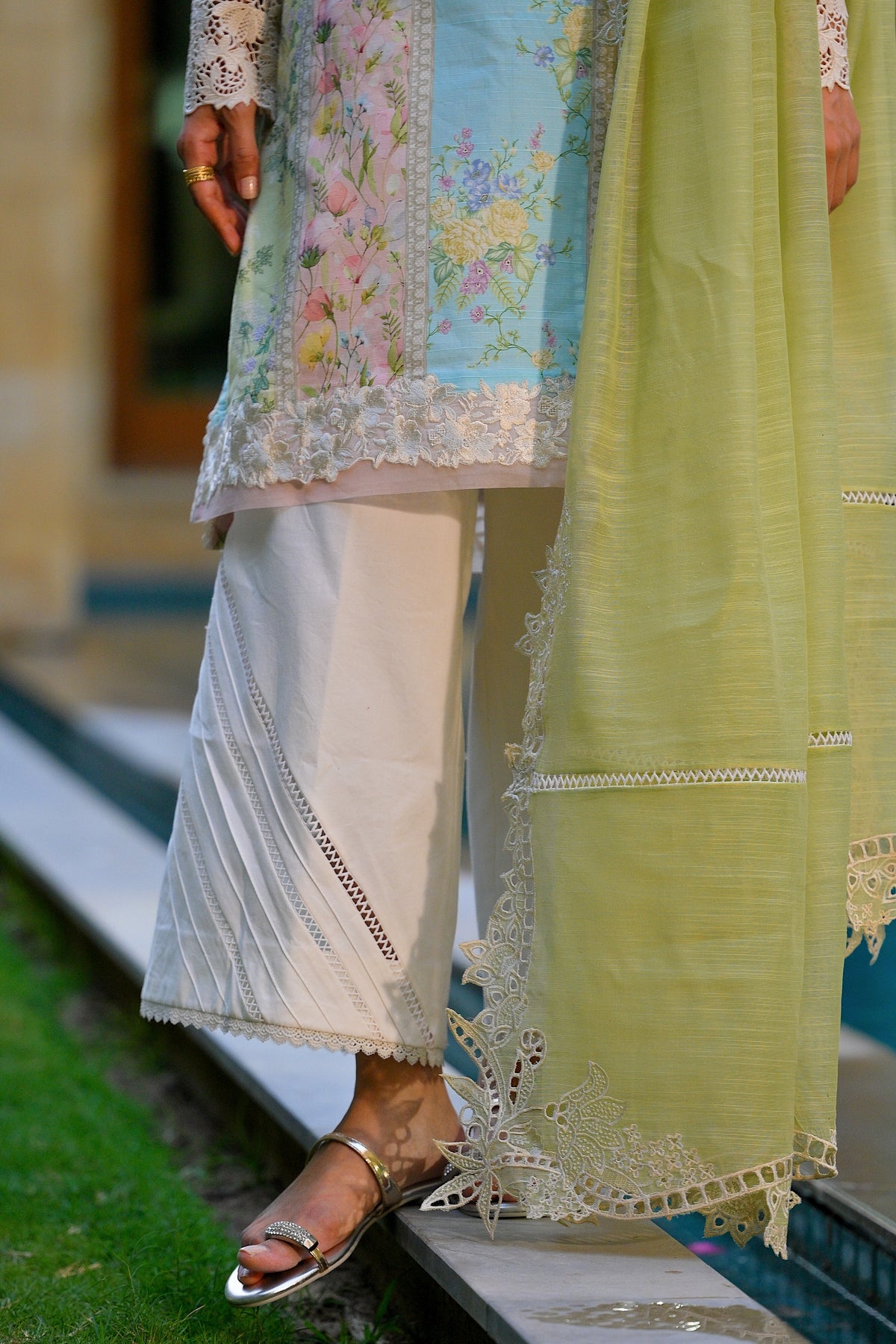 WHISPERS OF SUMMER / PISTACHIO LUXURY PRINTED EMBROIDERED LAWN SET (NEL-25620) | ZAIB