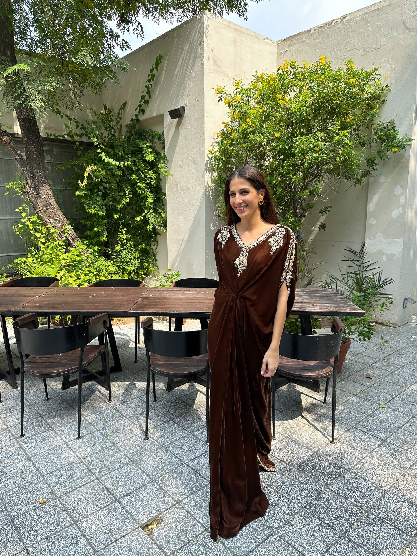 GOLDEN BROWN VELVET EMBELLISHED KAAFTAN | SAK ATELIER