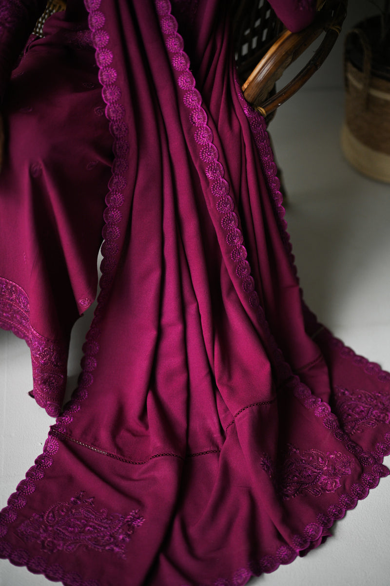 DEEP BERRY LUXURY EMBROIDERED KARANDI SET (NEL-24631) | ZAIB