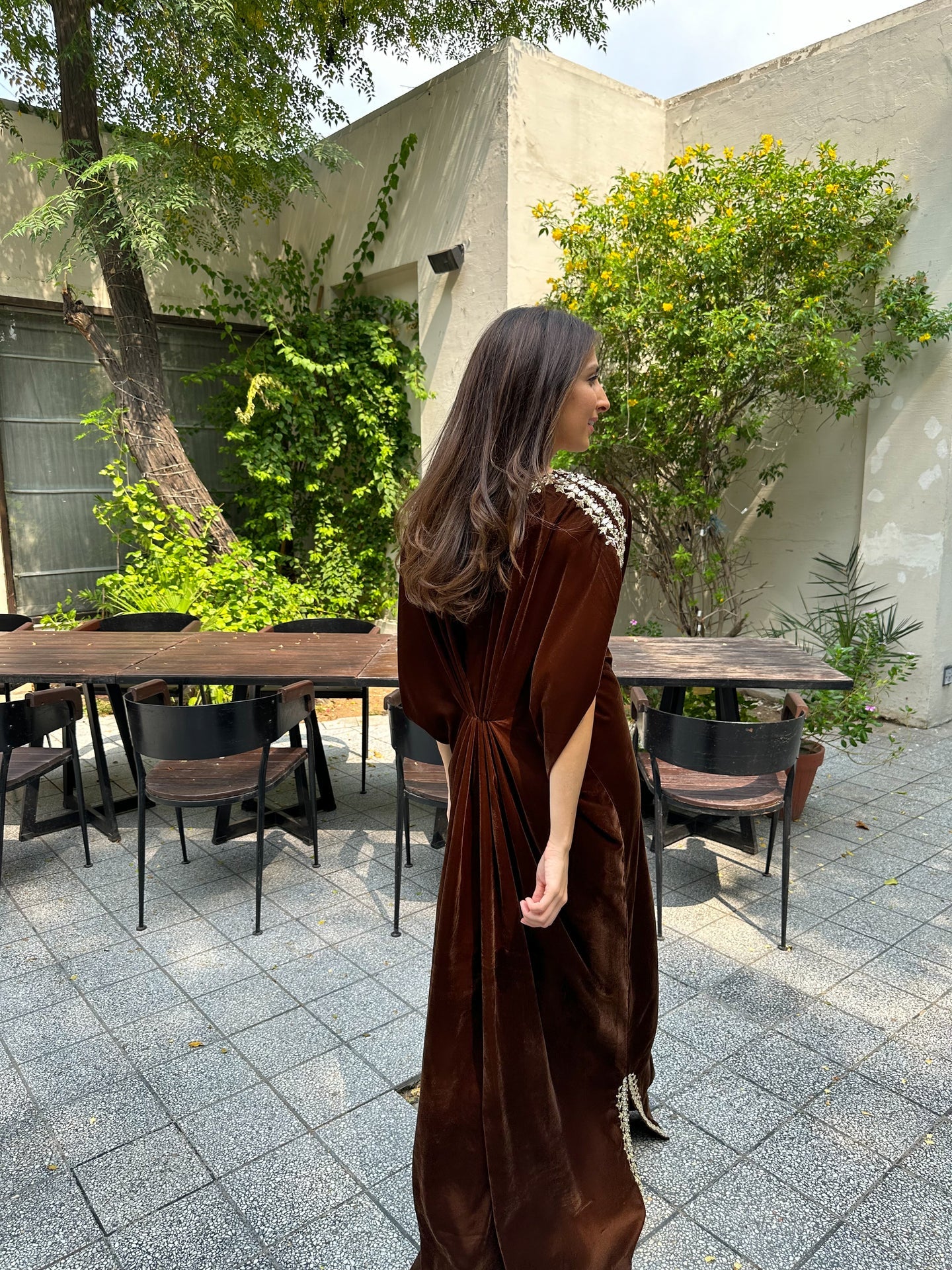 GOLDEN BROWN VELVET EMBELLISHED KAAFTAN | SAK ATELIER