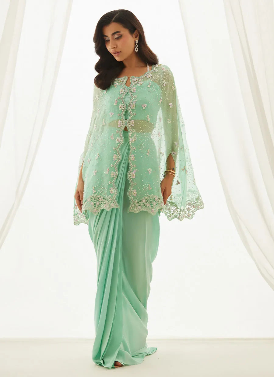 Calaya Aqua Cape, Bustier And Skirt | LUXE PRET' 25 | FARAH TALIB AZIZ