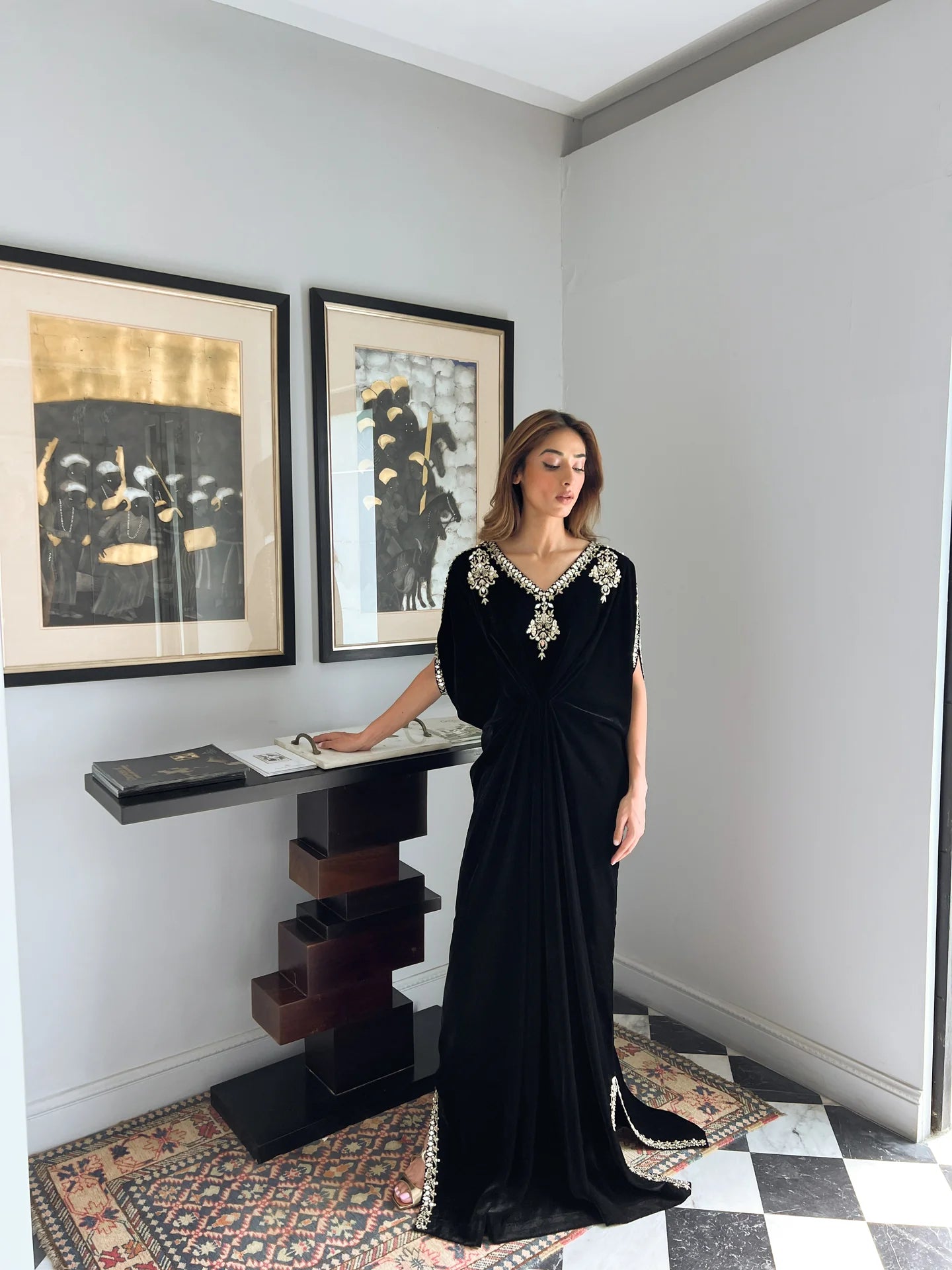 BLACK VELVET EMBELLISHED KAAFTAN | SAK ATELIER