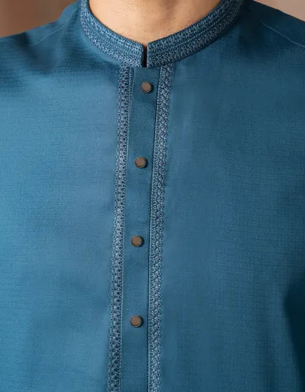 BLUE COTTON SEMI-FORMAL KAMEEZ SHALWAR | JUNAID JAMSHED MENSWEAR
