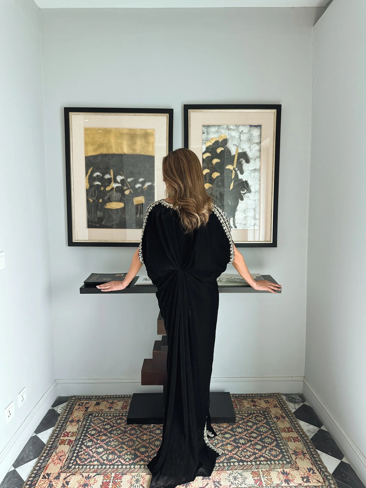 BLACK VELVET EMBELLISHED KAAFTAN | SAK ATELIER