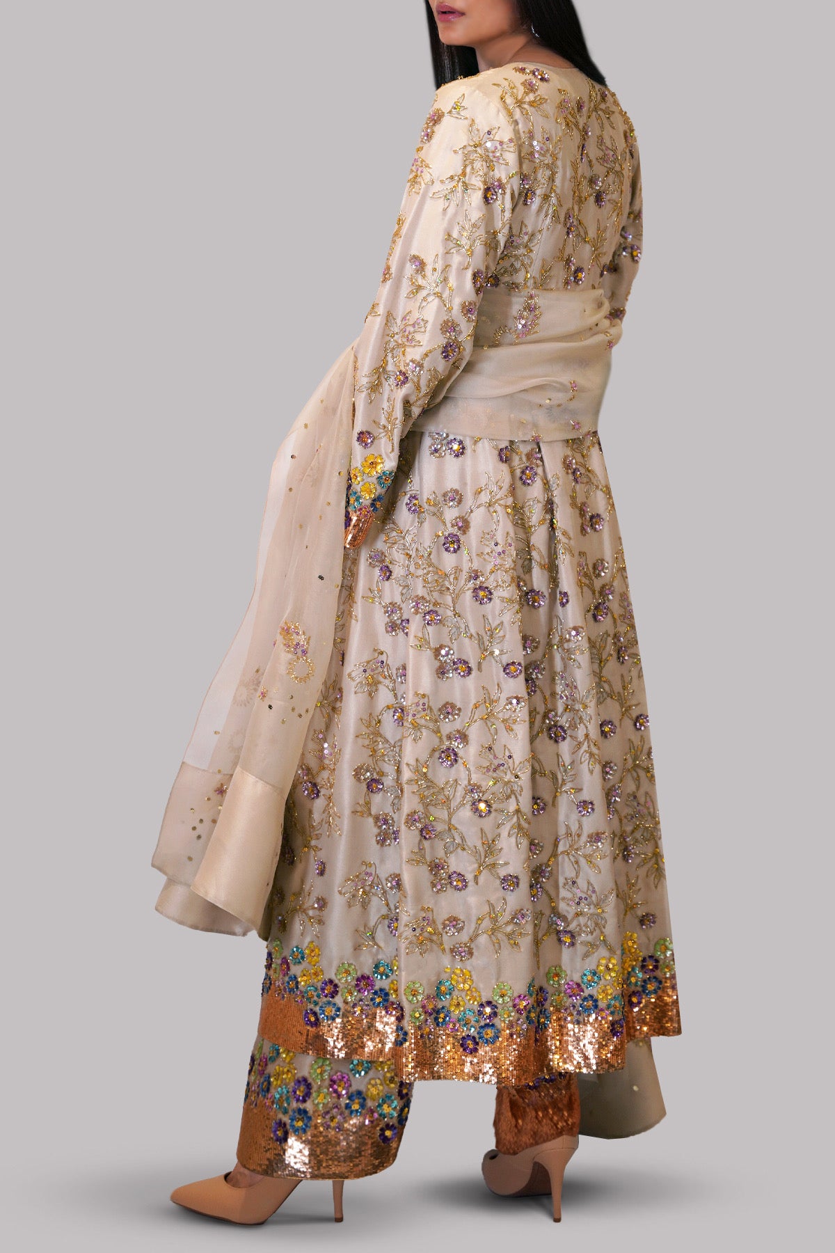 White Swan Embellished Raw Silk Set | Muse Luxe