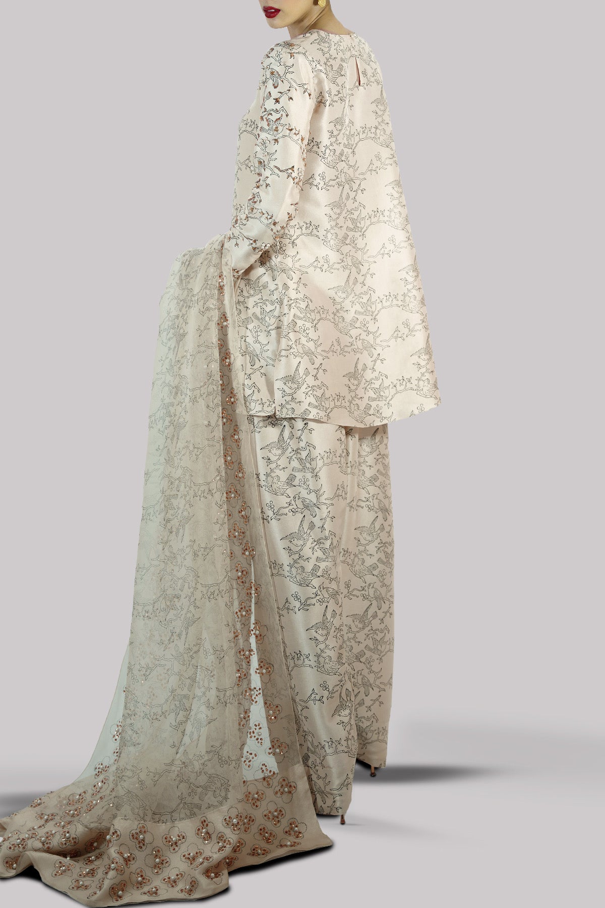 Lamb’s Wool Block Printed & Embellished Raw Silk Set | Muse Luxe