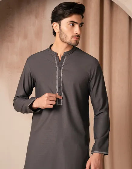 GREY BLENDED FORMAL KURTA | JUNAID JAMSHED MENSWEAR