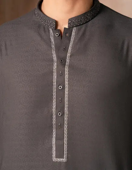 GREY BLENDED FORMAL KURTA | JUNAID JAMSHED MENSWEAR