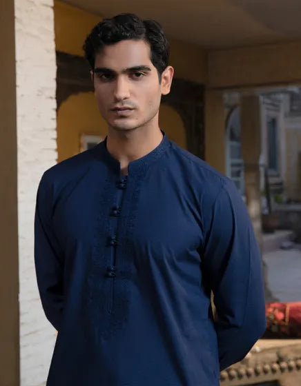 BLUE BLENDED FORMAL KAMEEZ SHALWAR | JUNAID JAMSHED MENSWEAR