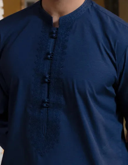 BLUE BLENDED FORMAL KAMEEZ SHALWAR | JUNAID JAMSHED MENSWEAR