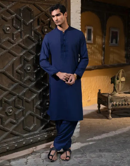BLUE BLENDED FORMAL KAMEEZ SHALWAR | JUNAID JAMSHED MENSWEAR