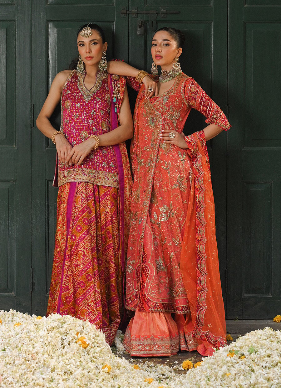 Ayala Magenta Pink Block Printed Shirt Dupatta And Lengha | FARAH TALIB AZIZ
