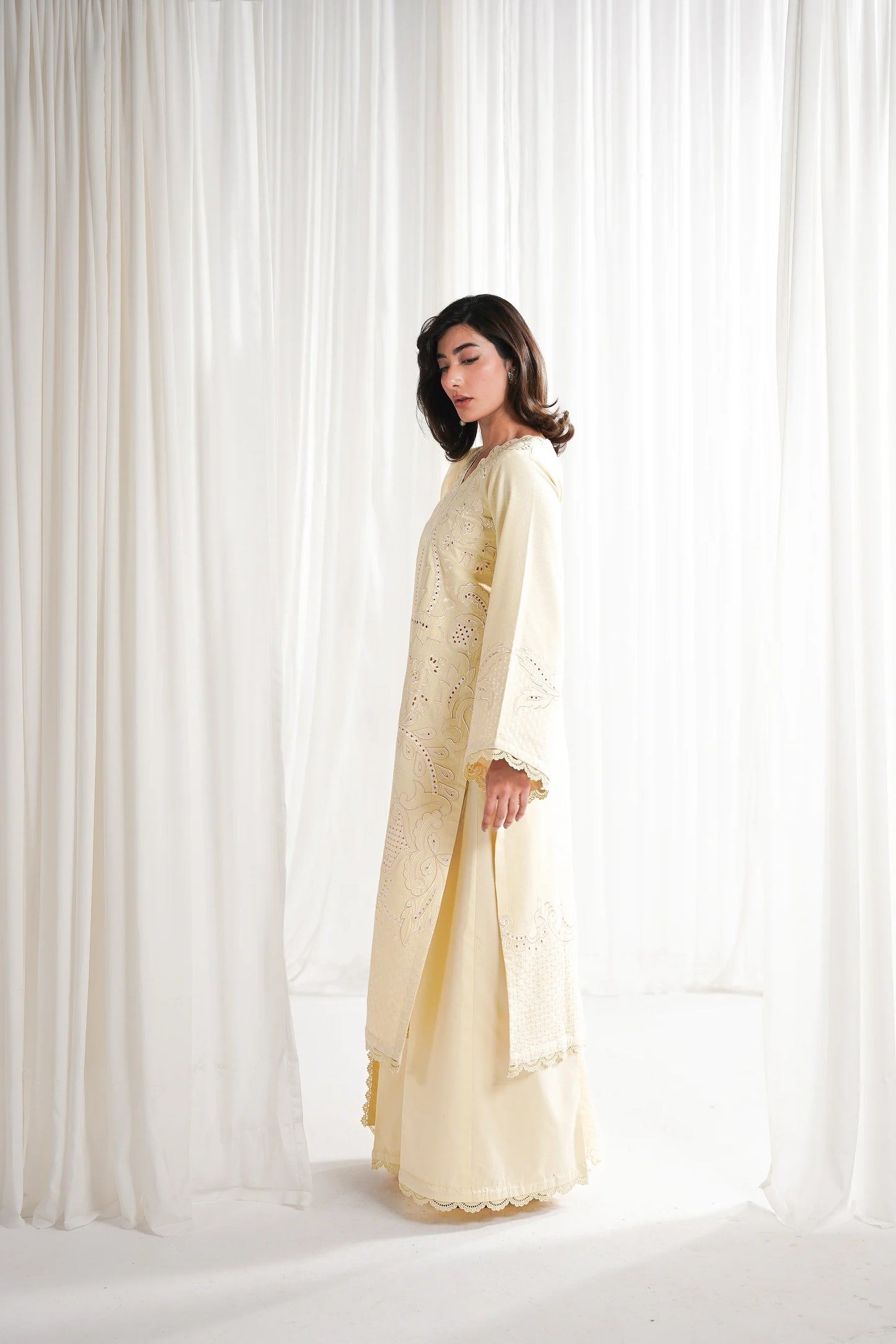 BUTTER YELLOW LUXURY EMBROIDERED 3PCS SET NPA3-25420 (EID 2025 READY TO WEAR) | ZAIB