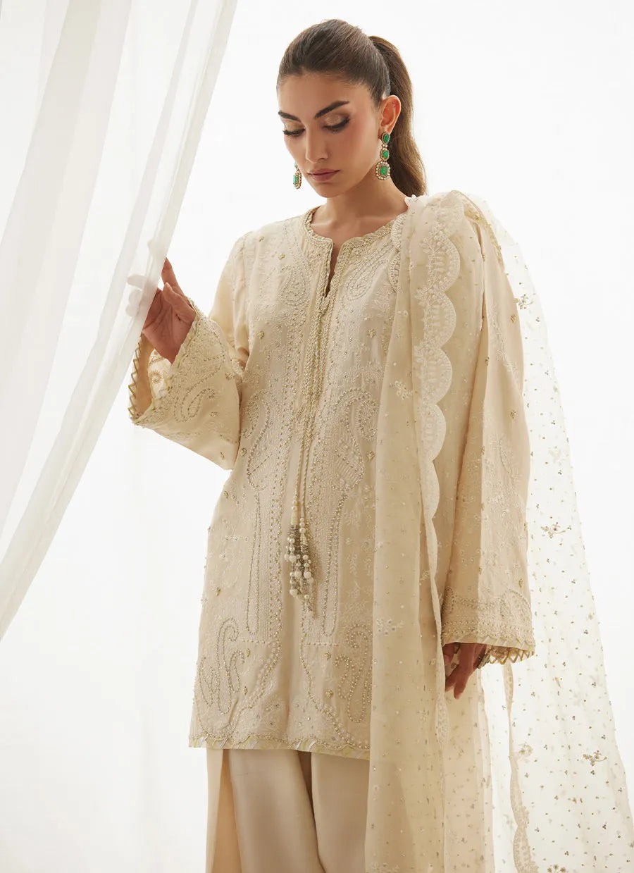 Mavi Ivory Shirt And Dupatta | LUXE PRET' 25 | FARAH TALIB AZIZ