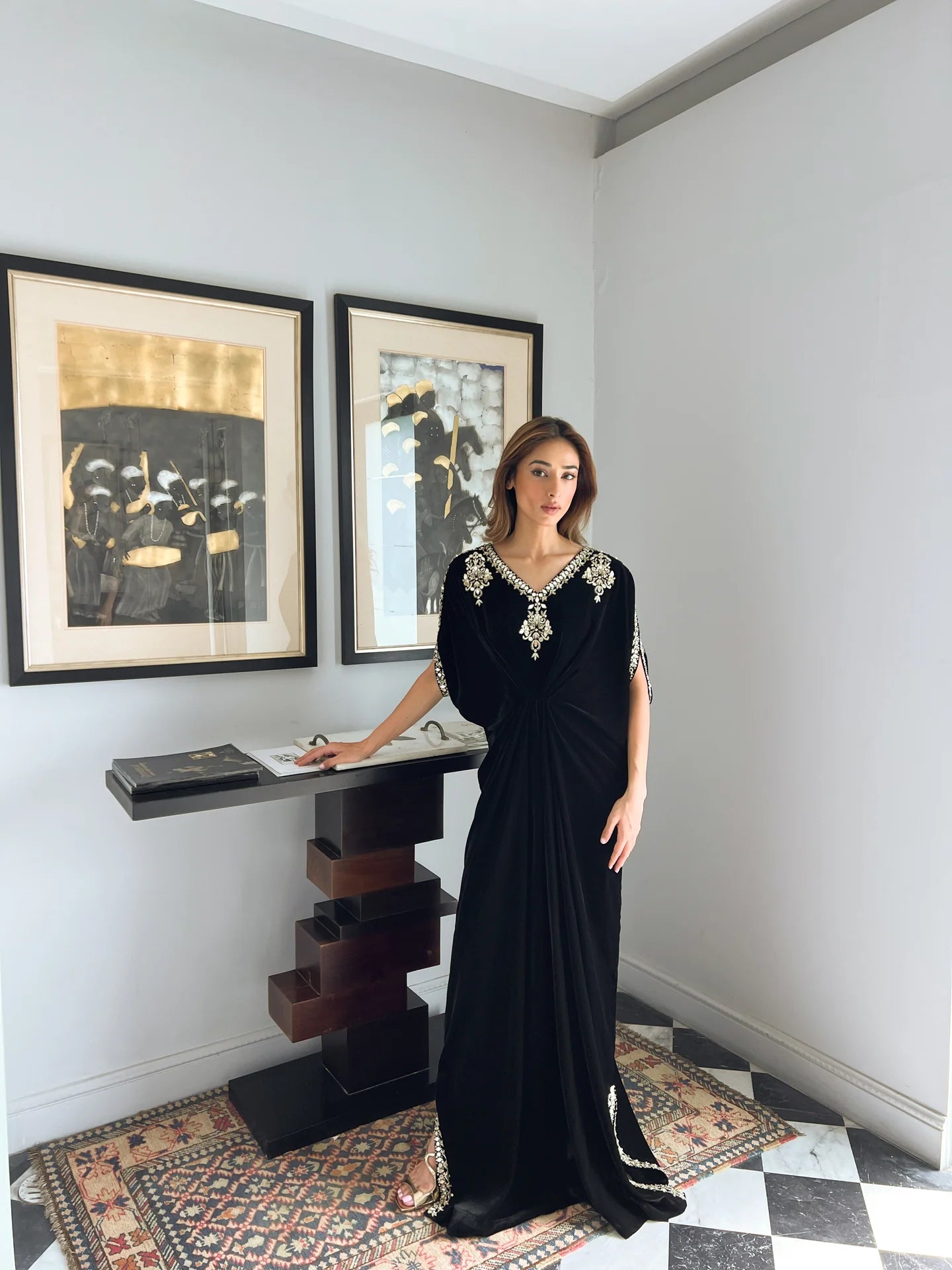 BLACK VELVET EMBELLISHED KAAFTAN | SAK ATELIER
