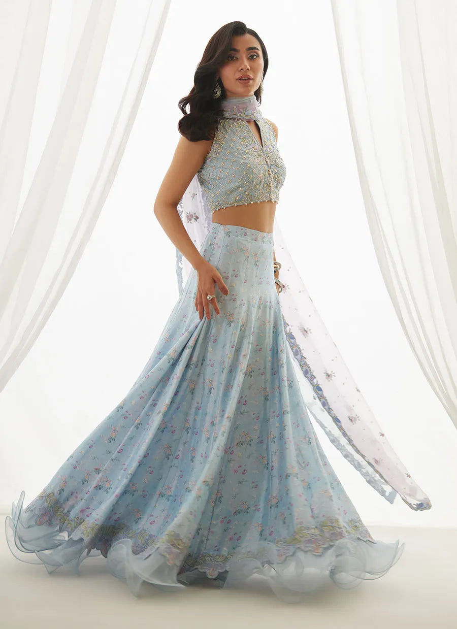 Zyla Sky Blue Choli, Lehenga And Dupatta | LUXE PRET' 25 | FARAH TALIB AZIZ