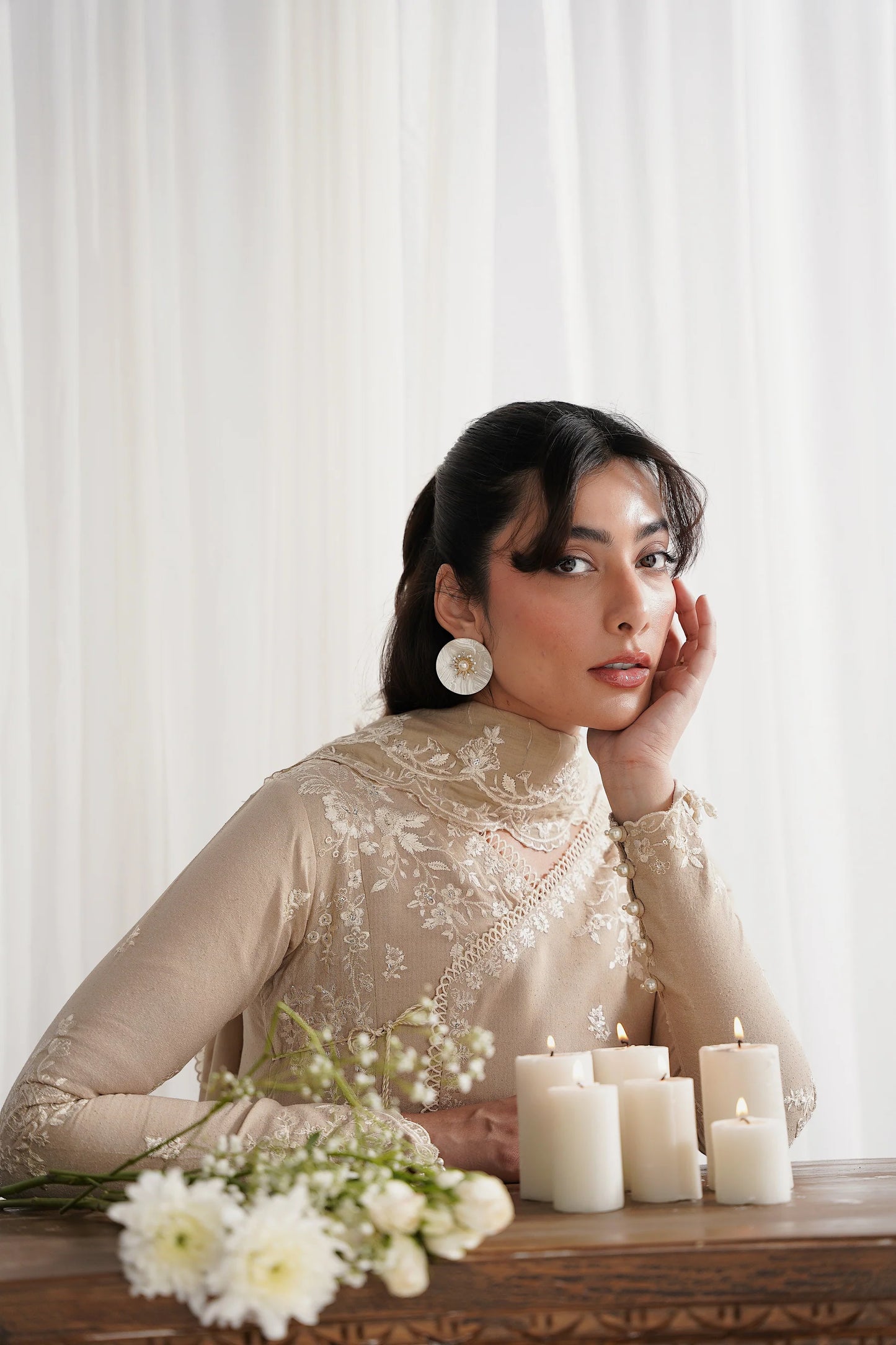 SAND BEIGE LUXURY EMBROIDERED 3PCS SET NPA3-25419 (EID 2025 READY TO WEAR) | ZAIB