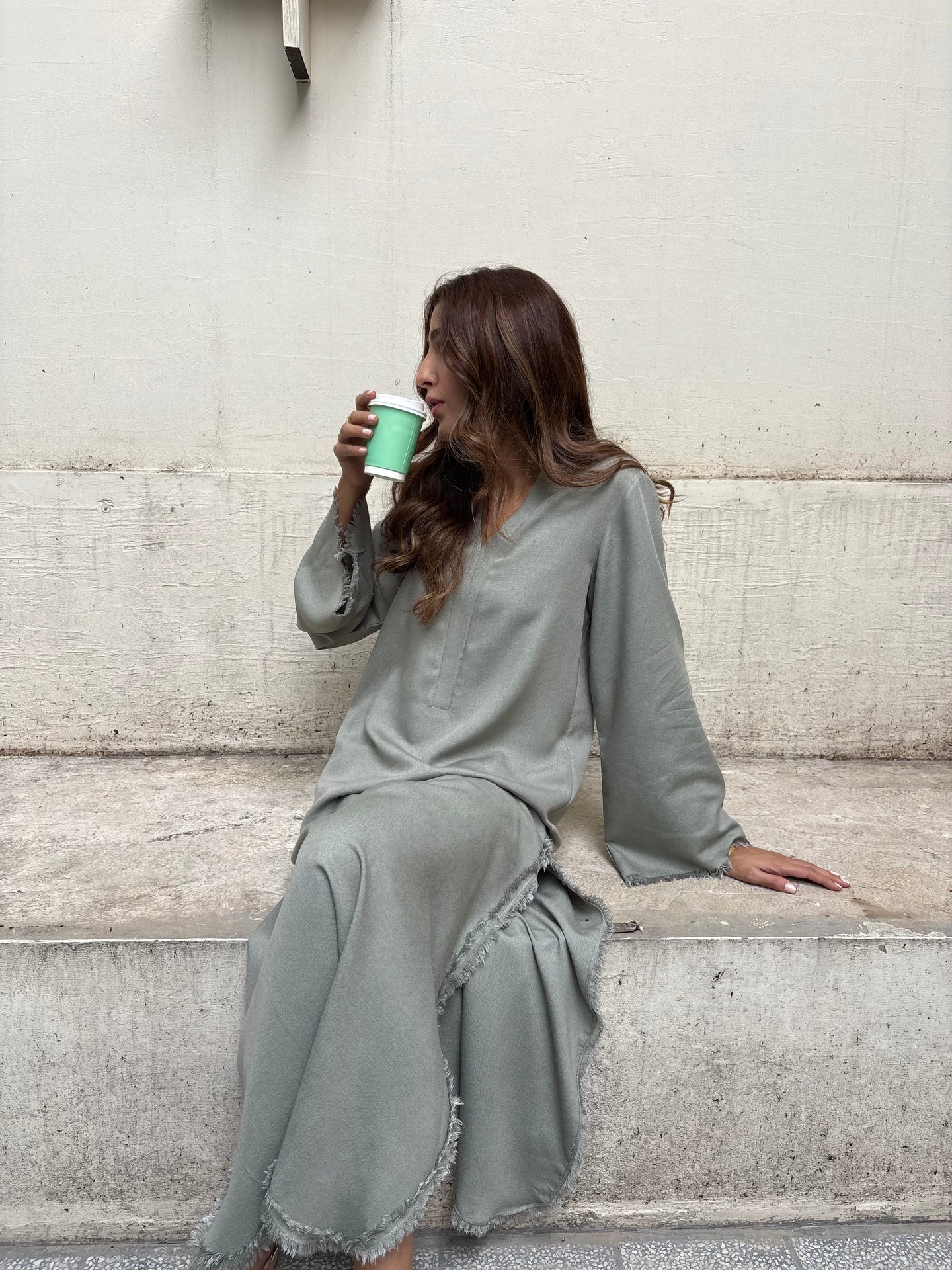 MUTED GREY-GREEN DHAAGA SET | SAK ATELIER