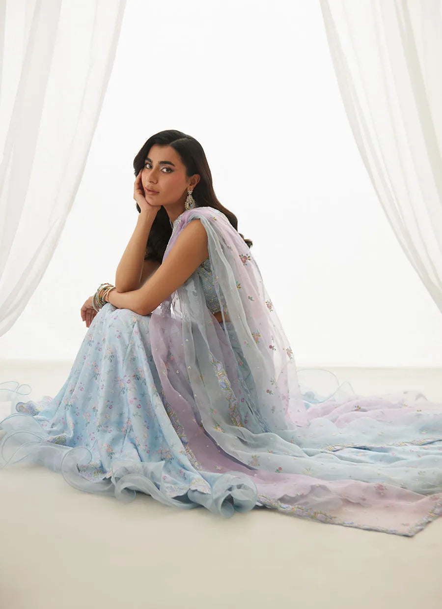 Zyla Sky Blue Choli, Lehenga And Dupatta | LUXE PRET' 25 | FARAH TALIB AZIZ
