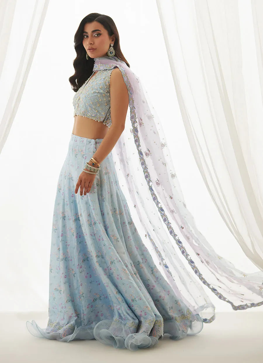 Zyla Sky Blue Choli, Lehenga And Dupatta | LUXE PRET' 25 | FARAH TALIB AZIZ